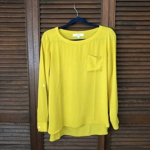 Ann Taylor Loft Yellow Long Sleeve Blouse + Pocket